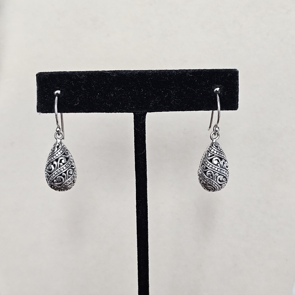 ATI Teardrop 925 Silver Filigree Drop Earrings Bali - Picture 10 of 16